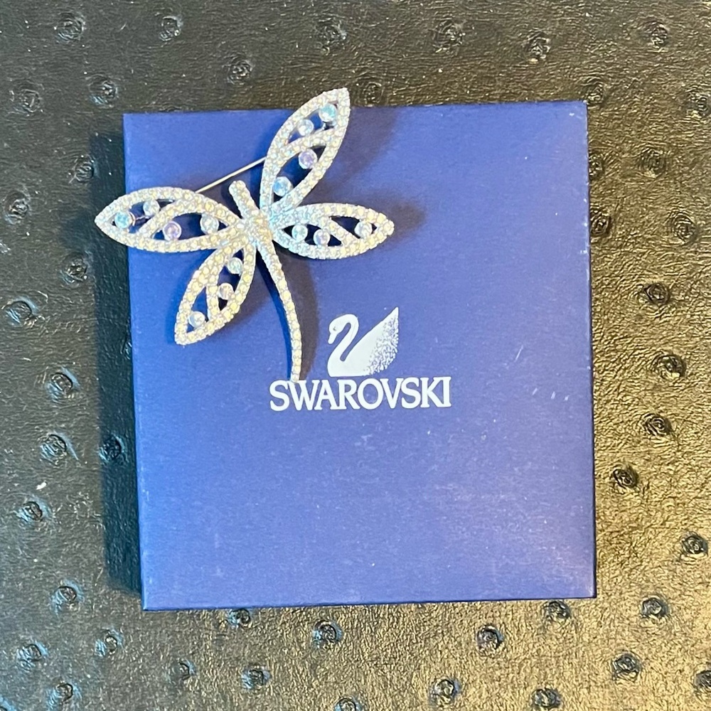 Swarovski Crystal Dragonfly Brooch in Silver and Blue NWOT